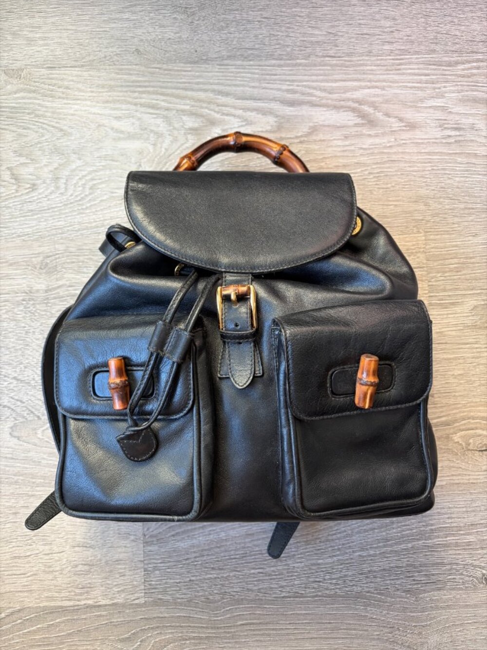 Gucci Vintage Bamboo Handle Leather Backpack